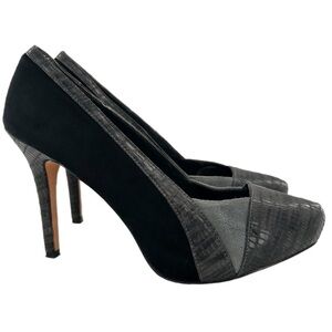 White House black market womens heels size 7.5 black gray leather suede platform
